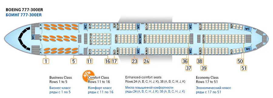 Схема салона самолета Боинг 777 - Boeing 777